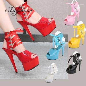 Sandalen Marke Damenschuhe 2021 Pole Dance Gladiato 13CM High Heels Große Größe 43 Damen Dicke Unterseite Stripper Schuhe11