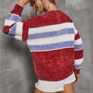 Ветрозащитный Свитер оптовых-Женские свитера Пуловер свитер с длинным рукавом сшивающие личность полосатый темперамент зимой теплый и ветрозащитный