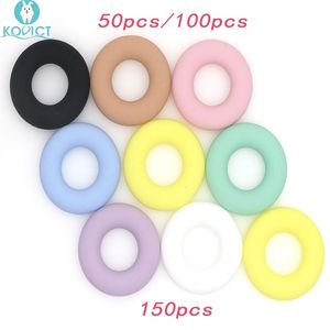 Kovict 50/100/150Pcs Round Silicone Teether Beads Baby Teething Ring 43mm Food Grade Necklace Toy 210812