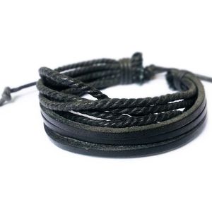 Mens Bracelets Wrap Multilayer Genuine Leather Black and Brown Braided Rope Bracelet for Men and Women Charms Fashion Man