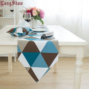 Nordic Minimalist Modern Style Table Runner Blue-Grey Colorful Geometric Thick Cotton Fabric TV Stand Bedding Flag Cabinet Cover 210708