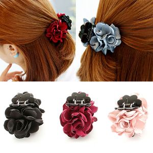 Wholesale Women Cloth Rose Flower Bow Jaw Clip Barrette Hair Claw Double Sided Flower