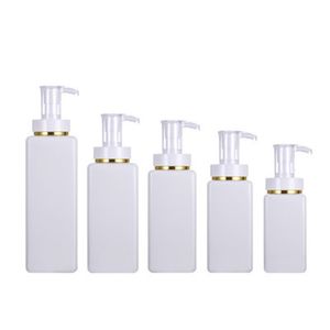 110ml 220ml 300ml 500ml Shampoo Square Packaging Flaskor Vit Transparent Plast Tom Kosmetisk flaska med guld / Silver Edge Pump Shower Gel Underflaska