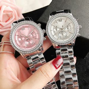 Marke Uhren Frauen Mädchen Diamant Kristall 3 Zifferblätter Stil Metall Stahl Band Quarz Armbanduhr M125