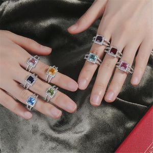 Choucong Brand Wedding Rings Simple Fashion Jewelry 925 Sterling Silver Multi Color 5A Cubic Zircon Party Eternity Women Engagement Band Ring For Lover Gift