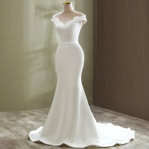 Elegante abito da sposa a sirena stile semplice sexy con scollo a barchetta 2021 abito da sposa abiti da sposa abito da sposa vestido novia