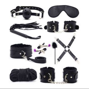 Bondages Plush Ten piece Sexual Abuse Suit Adult Bondage Gear Toy Handcuffs Whip Anal Insertion Vibrator Product Female Sex Toys 1122