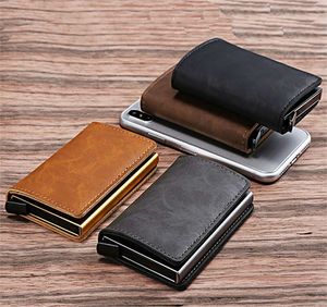 Homens Casekey Desinger Leather Slim RFID Mini Cartão Metal Moeda Bolso Carteiras