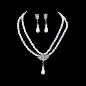 Earrings & Necklace Wedding Bride Pearl Crystal Jewelry Sets For Women Korean Clavicle Choker Set Jewellery D37