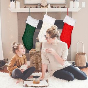 Christmas Decorations 1pcs Stockings Large Size Cable Knitted Socks Gift Bags For Home Xmas Tree Ornaments C9A9