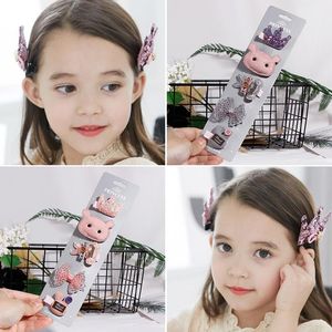 Hårtillbehör Mode 5PC / Pack Cartoon Crown Bow Girls Söt hårnålar Handgjorda Princess Barrettes Clips Headbands Kids