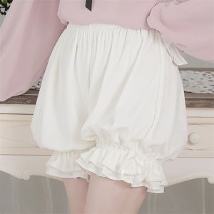 Härlig mysig elastisk midja sammet svart / ljus himmel blå / lila lolita bloomers för flicka med söt båge 210621