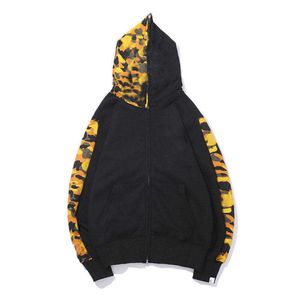 Homem Jaqueta Primeiro Primeiro Preto Tubarão Amarelo Banho Camuflagem APE Camo Grande Zip Capuz tamanho grande 2xl adulto