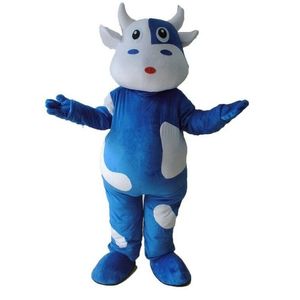 Halloween Vacas azuis bonitas mascote de alta qualidade desenho animado leite vaca tema caráter carnaval tamanho adulto fursuit de Natal Vestido de festa de aniversário