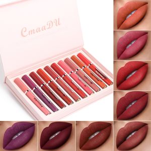 10 färger / set Fashion Beauty Lip Gloss Fuktar Vattentät Velvet Matte Liquid Stick Non-Stick Cup Exquisite Set Makeup