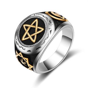 Edelstahl-Freimaurerei-Freimaurer-Davidstern-Ring, schottischer Ritus-Ring, Hexagramm-Schmuck, zweifarbig, mit schwarzem Öltropfen