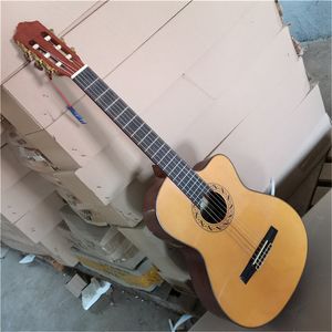 Solid Top Yellow Body Acoustic Guitar with Golden Tuners,Rosewood Fingerboard,Can be customized