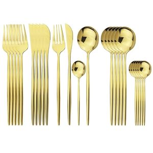24Pcs/set Cutlery Set Gold Flatware Set 304 Stainless Steel Dinnerware Set Knives Fork Spoon Kitchen Dinner Tableware Silverware 201017
