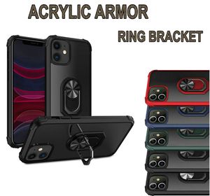 Roterande ringfäste Hybrid Shocksäker Acrylic Armour Hard Telefon Fodral för iPhone 12 11 Pro Max XR XS 6 7 8 Plus A02S