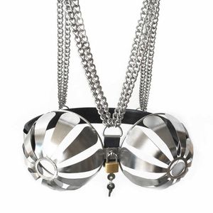 Stainless Steel Chastity Belt Sexyy Bra Lingerie Bandage Metal Chain Strap Open Nipple BDSM Fetish Sexy Toys For Men Women