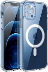 Tydliga magnetiska fall för iPhone Mini Pro Max med magsäker Laddning Slim Fit Hard Back Soft Silicone Bumper Skyddskåpa