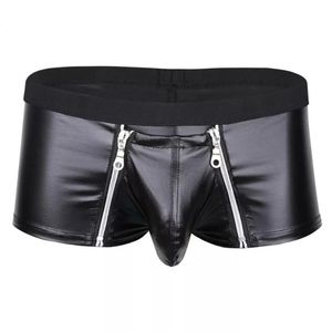 Underpants Mens Sexy Leather Lingerie Open Crotch Short Pants For Sex Bulge Pouch Sexi Soft Latex Fetish Boxer Crotchless Underwear