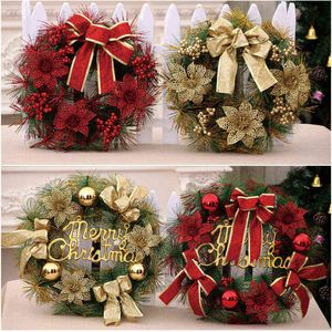 Christmas Garland Elegant Red Champagne Gold Wreath Window Door Wall Hanging Ornament Xmas Celebration Party Home Decoration