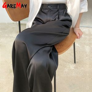 Pantaloni da donna autunno estate pantaloni larghi classici neri dritti a vita alta casual pantaloni larghi in raso di seta coreano per le donne 220211