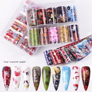 Su Transferi Nail Art Stickers Cadılar Bayramı Noel Için Noel Kendinden Yapışkanlı Tırnak Sticker Çıkartmaları Manikür Dekorasyon 10 adet / takım