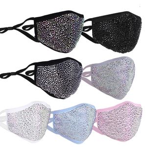 Face Mask Designer Black White Blue Yellow Party Pink Bling Diamond Masks with Drill Women Female Summer Breathable Decoration Rhinestone Glitter Facemask