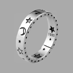 Vintage Moon Star Open Thai Silver Color Ring Smiling Fair Rings for Fashion Women Jewelry S-R613