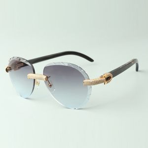Squisiti occhiali da sole classici con micro-pavé di diamanti 3524027 occhiali con aste in corno di bufalo testurizzato nero naturale, dimensioni: 18-140 mm