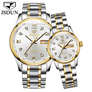 Wholesale top couple watch for sale - Group buy JSDUN Top Brand Couple Stainless Steel Business Date Clock Waterproof Luminous Men s Luxury Sports Mechanical Watch