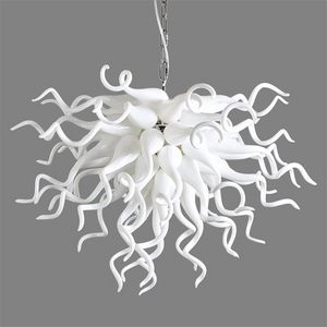 Lamps Creative Chandelier Light White 70 by 60cm Chain Pendant Home Dining Table Glass Chandeliers Designer Model Houses Art Decorate Hanging Lamp