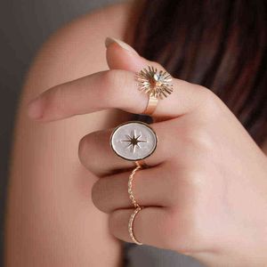5 pcs / set moda incrustado cristal sun tings para mulheres simples torcer anel conjunto de gotejamento redondo anel aberto jóias de luxo g1125