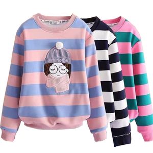 Sweatshirt för tjejer Vår Loose School Barntröja Stripe Kläder 10 12 år Tjockta Vinter Kids Pullover Toppar 220309