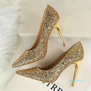 9.5cm High Heels Sexy Pointed Toe Dress Shoes for Women Arrival Sping Women's Fashion Sequined Cloth Shallow Party Shoes Ladies