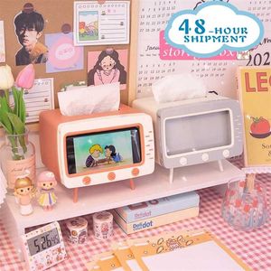 TV Tissue Box Household Kitchen Tissue Storage Box Living Room Drawer Multifunctional Mobile Phone Shelf Desk Organizer 211112