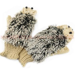 Fingerless Gloves Women's Winter Without Fingers Knitting Wool Warm Mittens Cartoon Hedgehog 50pairs