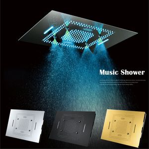Luxury Matt Black Bathroom Massage Showers LED Color Change 60x80cm Large Concealed Ceiling Rain Waterfall Mist Shower Head Stainless Steel 4 Function