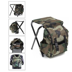 Acampamento Mobiliário 2 em 1 Outdoor Portátil Dobrável Camping Pesca Camuflagem Cadeira de Camuflagem Backpack Oxford Travel Acessórios Leve