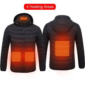 Hunting Jackets Winter Cotton Quilted Heated USB Thermostat Hooded Cardigan Coat 4 Heating Areas Hiking Camping Skiing Thermal Clothes