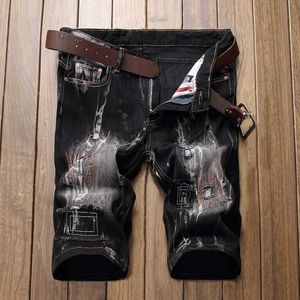 EL BARCO Vintage Denim Shorts Jeans Men Summer Cotton Knee Length Black Male Pants Soft Hip Hop Ripped Hole Brown Trousers 28-42 X0628