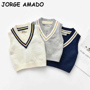 Höst Girl Boy Vest Toddler Baby Sweater Knitting Fashion V-Neck Kids Coat Kläder WL005 210610