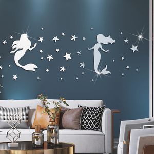 44 pezzi/set decorazioni per pareti fai da te adesivo da parete a specchio sirena 3D TV sfondo adesivi per decalcomanie arte murale camera da letto decorazione della stanza da bagno