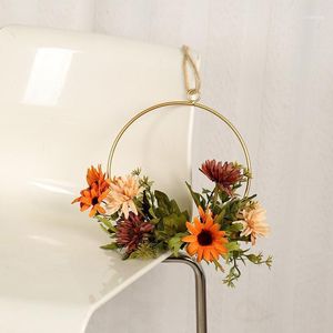 Autumn Simulation Artificial Girassol World Parede Pendurado Garland Pingente Metal Geometric Hoop1