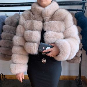 40cm到着本物の毛皮長袖カラー女性冬のショートコートファッションモデル高品質の毛皮のコート211018