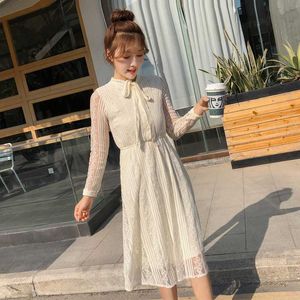 ファッション高品質女性のドレス秋の長袖Aラインカジュアルミディレースのドレスvestido Robe Femme 210529