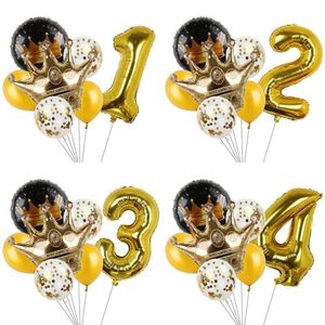 7 adet / grup Doğum Günü Partisi Balonlar 32 inç Altın Numarası Taç Konfeti Yetişkin Çocuklar Süslemeleri Bebek Duş