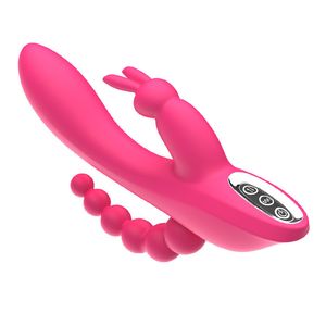 3 em 1 G-Spot Rabbit Anal Dildo Vibrator Adult Sex Toys com 10 modos de vibração para mulheres Recarregável Clitoris Vagina Stimulato